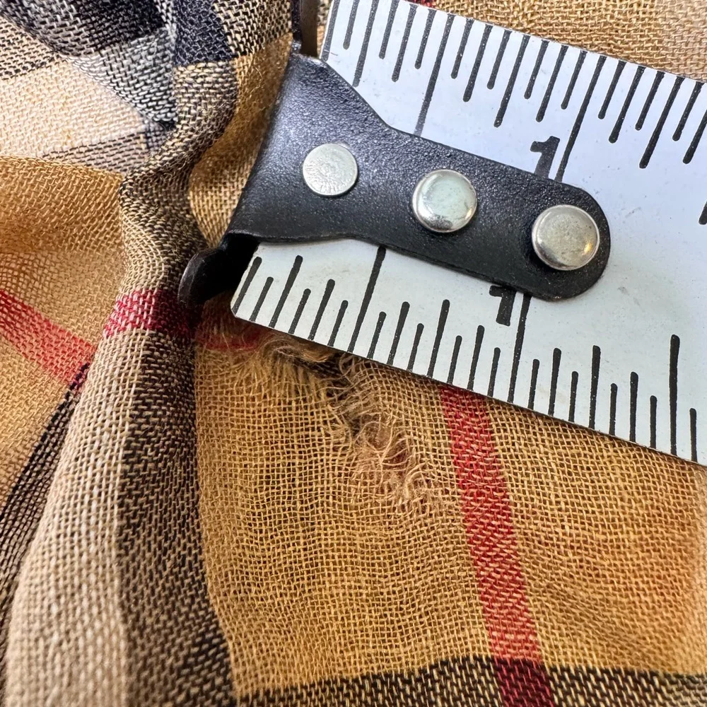 Burberry Wool Silk Checkered Antique Lightweight Large Scarf, Tan / Black - Picture 8 of 9